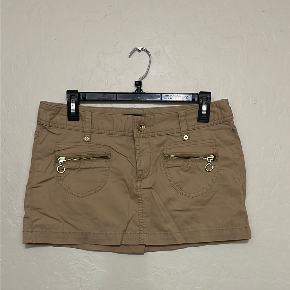 Y2K Express Tan Khaki Mini Zipped Pockets Women's Skirt Trendy 2000’s